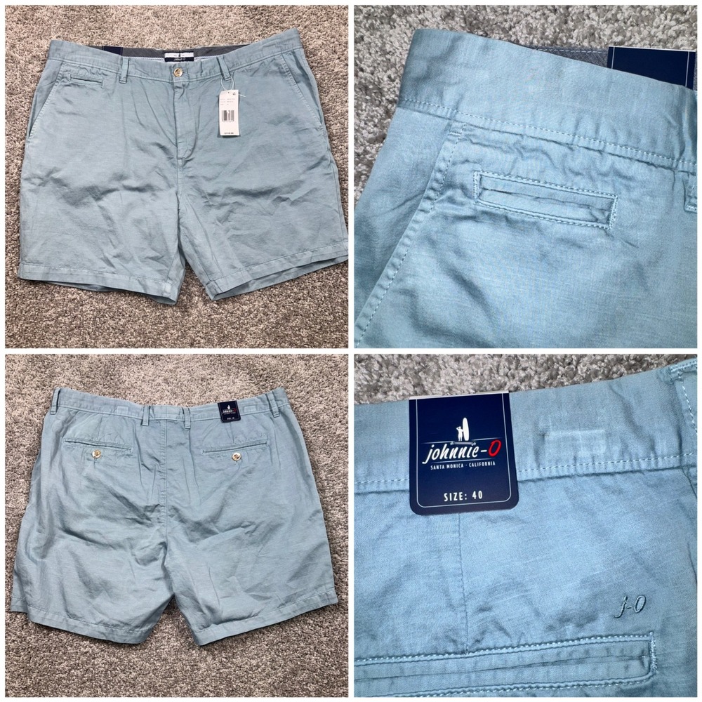 johnnie-O Melrose Shorts Mens Linen Blend Mid Blue 40 NEW